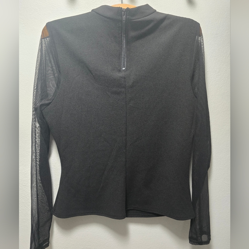 Black Sheer Sleeve Top with Rhinestone Detail - Picture 4 of 7
